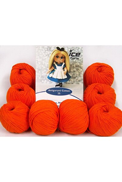 Ice yarns 8x25 جرام. AMIGURUMI COTTON 25 قطن، أكريليك برتقالي فاتح للأطفال، خ...