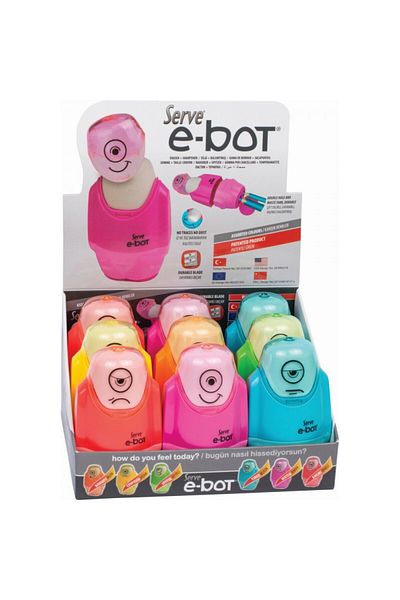 Herlitz E-bot Combo Eraser & Sharpener, Color Assorted, Material Plastic, Display, Set of 9