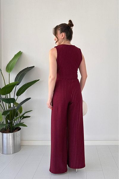 MaziButik Striped Vest Suit Claret Red