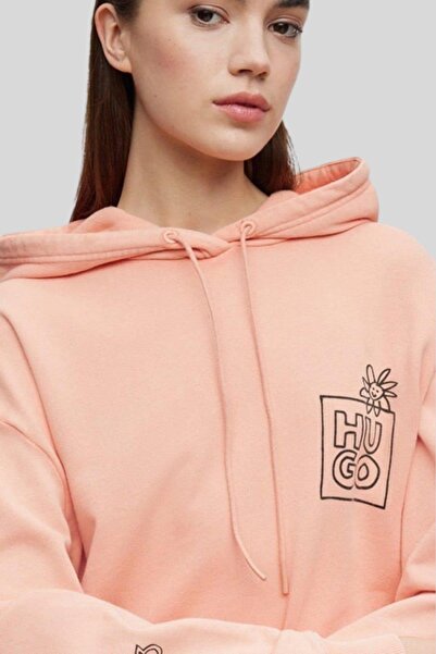 Hugo Boss Regular Fit Kapşonlu Kadın Pembe Sweatshirt Pembe 663