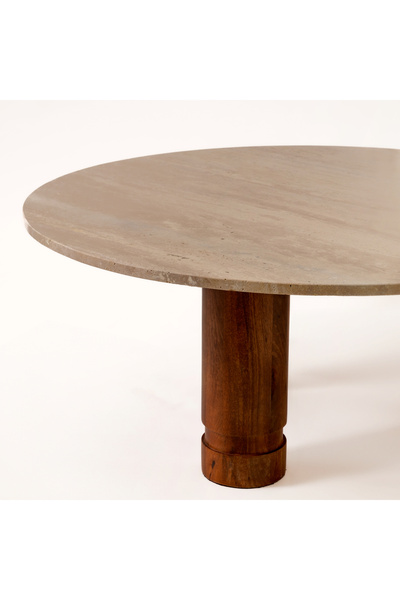 homez coffee table with travertine marble top, in beige 91*91*37cm