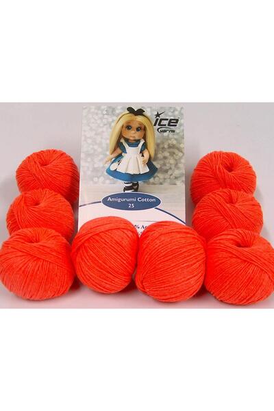 Ice yarns 8x25 جرام. AMIGURUMI COTTON 25 قطن، أكريليك برتقالي نيون بيبي، خيوط...