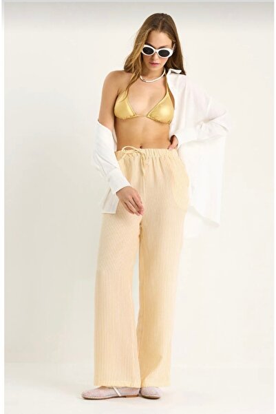 MODA Cotton Striped Comfortable Fit Lace-Up Detail Waterway Pants