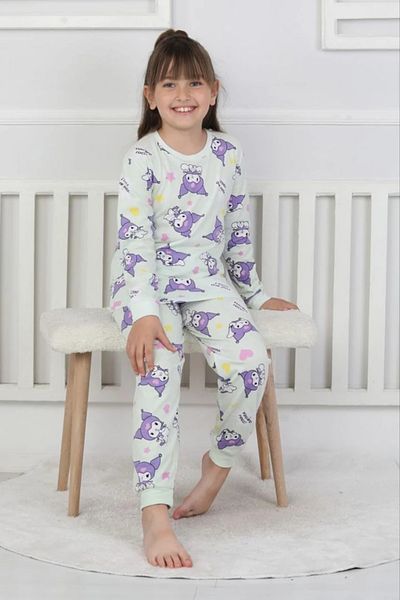 Yağmur Giyim Isob Ecru Kuromi Patterned 100% Cotton Girls Pajamas Set 3-8 Years 51205-E