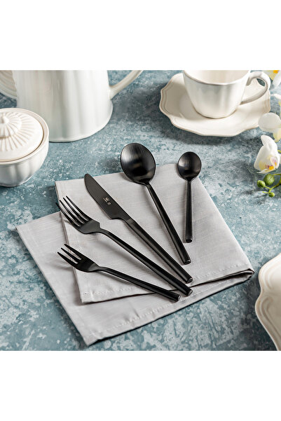 LA MESA طقم أدوات مائدة من الفولاذ المقاوم للصدأ باللون الأسود غير اللامع، 20...