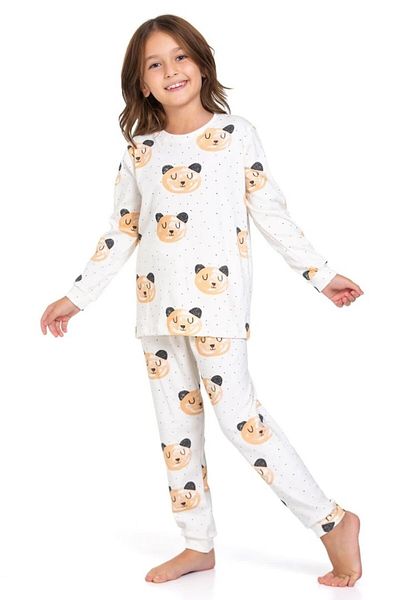 Yağmur Giyim Elmp Ecru Teddy Bear Patterned 100% Cotton Girls Pajama Set 1-13 Years 4055