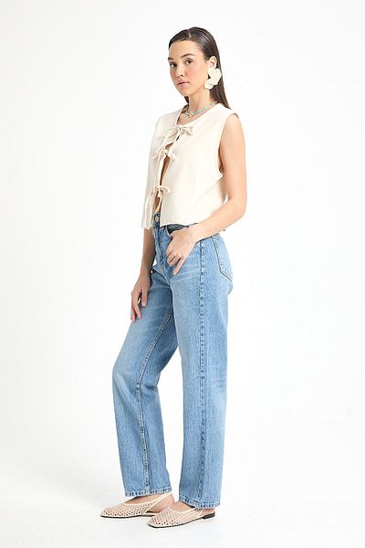 minaaise Ecru Lace-Up Short 100% Cotton Vest 29204