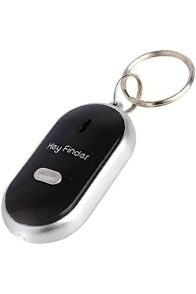 Retoo Breloc Localizator de Chei Activat prin Fluierat - Semnal Sonor și Luminos, Negru-Argintiu
