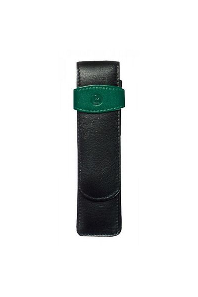 Pelikan Leather Pen Case TG22, Color Black/Green, Material Genuine Leather, Holds 2 Writing Instruments