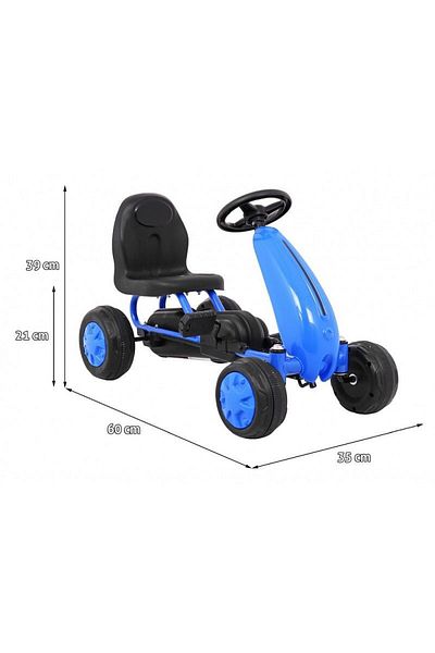 OEM Pedal kart, 4 ABS wheels with rubber tires, steering wheel, chain transmission, blue