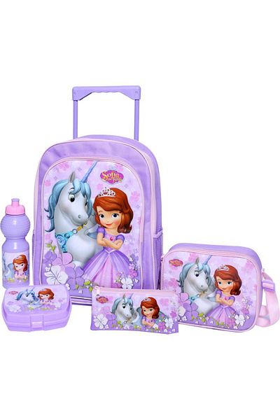 mattel مجموعة صوفيا ٥ في ١ حقيبة ترولي اقتصادية مع ملحقات باللون الأرجواني