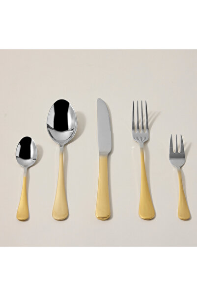 LA MESA مجموعة أدوات مائدة مكونة من 20 قطعة بمقبض ذهبي وجزء علوي فضي