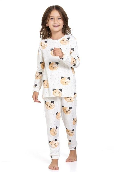 Yağmur Giyim Elmp Ecru Teddy Bear Patterned 100% Cotton Girls Pajama Set 1-13 Years 4055