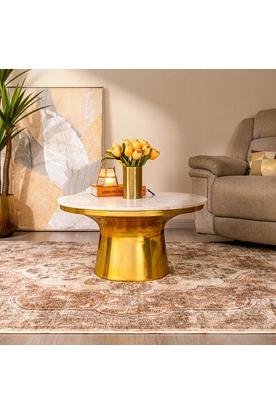 Generic Alumimum And Marble Coffee Table Brass Finish - 77*77*38 cm