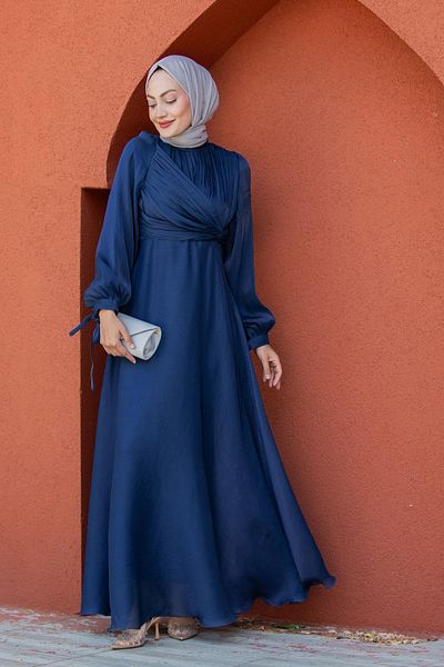 Tesettür Çarşım July Front Knot Detail Evening Dress-Laci