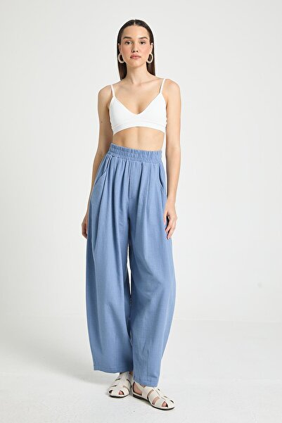 minaaise بنطال تصميم كبير الحجم من القطن بنسبة 100% من النيلي 29210