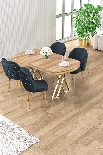 Canisa Zae Serisi 90x168 Lak Panel Hazar Gold Ayak Masa Takımı 4 Antrasit Sandalye