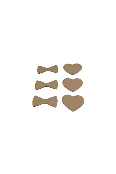OEM Set 3 inimioare și 3 fundițe din MDF pentru decorațiuni