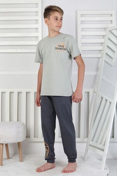 Yağmur Giyim Isob Gray Basketball Ball Pattern 100% Cotton Short Sleeve Boys Pajamas Set 8-13 Years 41516-g