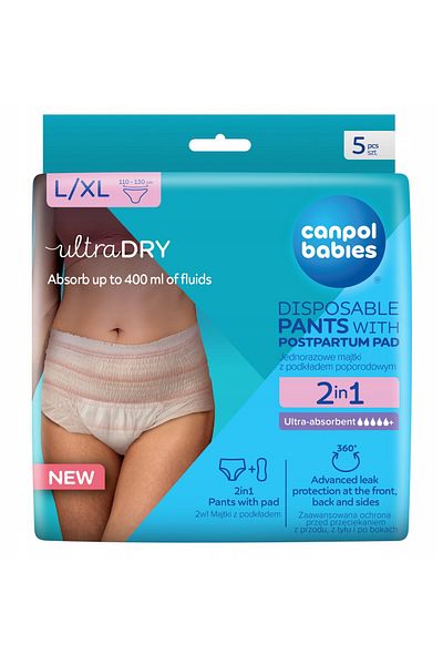 Canpol babies Set 5 chiloti postnatali de unica folosinta 2 in 1 cu tampon inclus 78/012, marimea L/XL, 110-130 cm