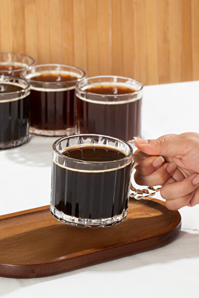 Porsima 11412 Boncuk Kulplu 6lı Cam Kahve Çay Bardağı Seti 250 ml