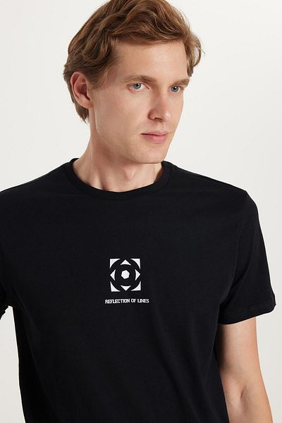 Tudors Ανδρικό T-shirt Slim Fit Slim Fit 100% βαμβακερό μαλακό μπλουζάκι με εμπριμέ μαύρο Crew