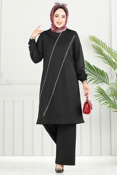 ModaMerve Elastic Cuff Hijab Suit 428Dvl897-M Black