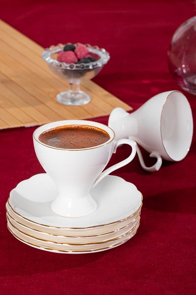 Porsima 4330 Emery 12 Piece Gilded Porcelain Turkish Coffee Cup Set for 6 People
