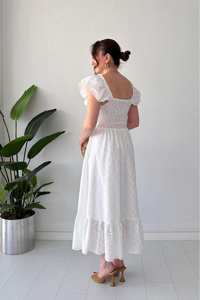 MaziButik Ruffled Fisto Dress White