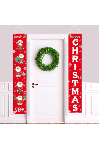 Miotlsy Set of 2 Christmas banners, polyester, red, 180 x 30 cm