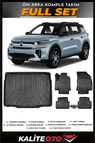 ko kaliteoto Citroen C3 Aircross Hybrid Alt Kademe Bagaj Havuzu+4.5D Havuzlu Paspas Seti 2025 Model