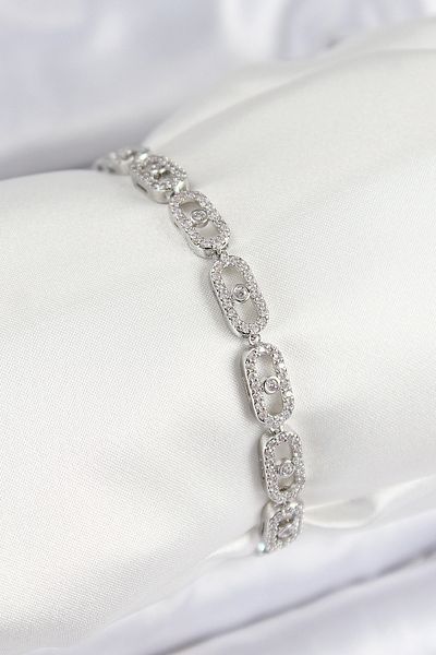 Clariss Brass Zircon Stone Messika Model Silver Color Vip Series Women's Bracelet