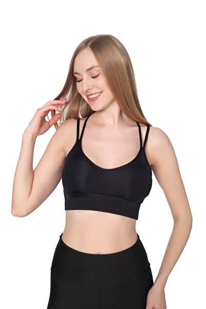 Fivora Slim Strap Back Cross Double Strap Sports Crop Bustier with Pads – Lifting Support