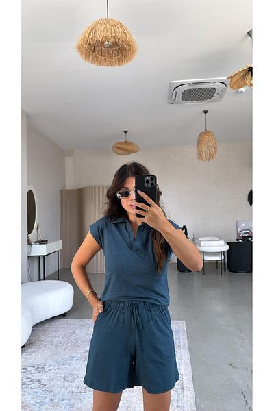 Buket Teke Emerald Shorts Polo Neck Tshirt Set