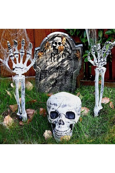 OEM Set of 3 decorative bones for Halloween G-Lovely'S, plastic, white/black, 20 x 15 x 13 cm / 47 cm