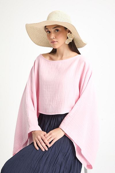 minaaise Pink Oversize Cut Muslin Blouse 29230