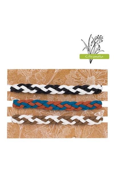 OEM Set de brățări colorate cu citronelă, alb cu maro, petrol, alb cu negru, 3 bucăți, tricotate