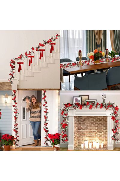 Homcomodar artificial Christmas garland, red/green, foam/silk, 2.4 m