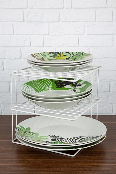 UG Home White 3 Tier Cabinet Shelf Organizer Kitchen Organizer Plate Organizer