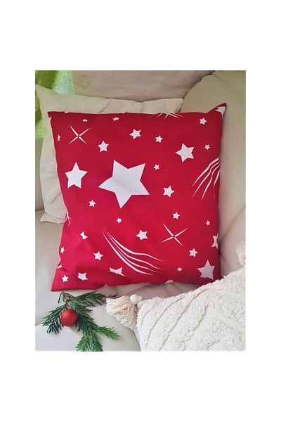 Kotonia Home Stars decorative pillowcase - 50x50 cm, 100% cotton, red with Christmas motifs