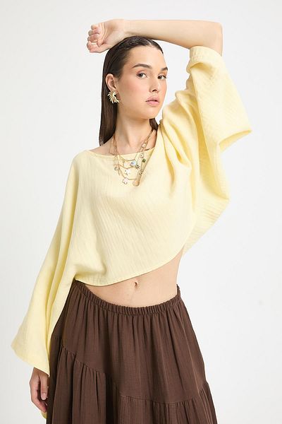 minaaise Yellow Oversize Cut Muslin Blouse 29230