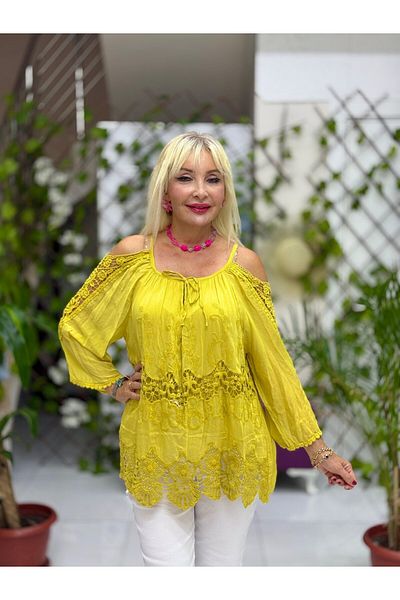 Punta Otantik Nc9740 Italian Silk Blouse Lemon