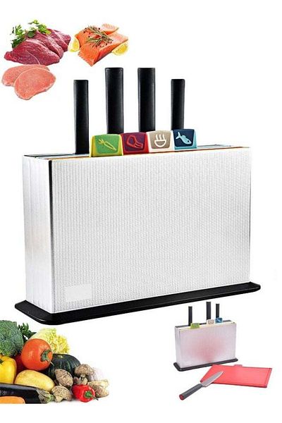 Lumely 9 Pcs Kitchen Cutting Board Set,with 4 Color Coded Chopping Boards & 4 Stainless Steel Knives