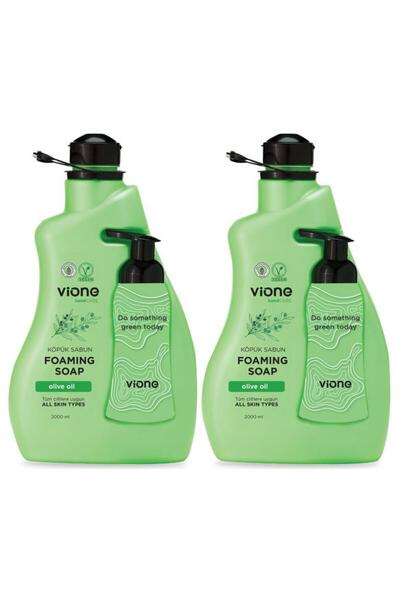 vione قطعتين صابون رغوي بزيت الزيتون الطبيعي لليدين والوجه 2 لتر (مع موزع صاب...
