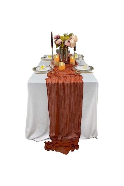 DELPI Decorative Table Runner, 90 x 400 cm, Soft Washable Material, Brown Terracotta