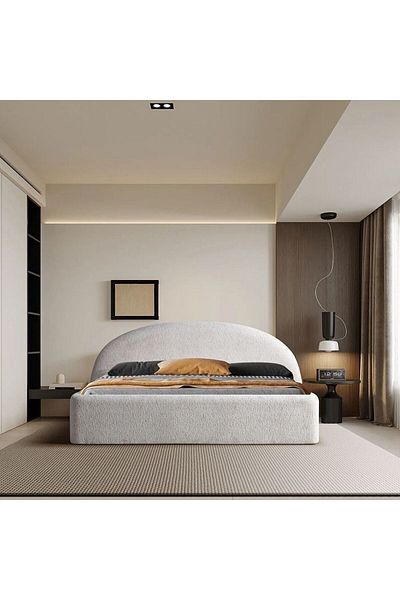 Danube Home Betty 160x200 Upholstered Queen Bed - Light Beige