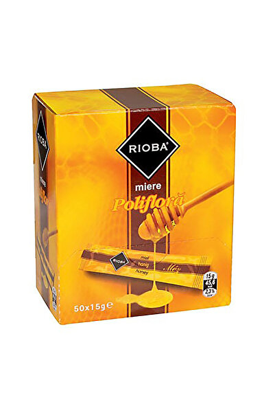 Rioba Set de bețișoare cu miere polifloră pentru cafea și ceai, 50 buc x 15 g,