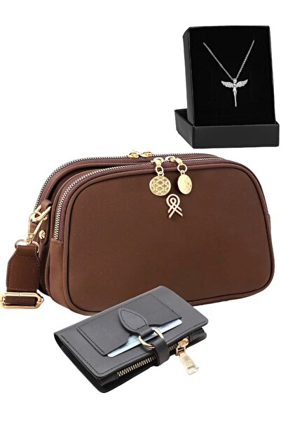 Givenza Women's Black Crossbody Bag & Wallet & Necklace 3-Piece Combination S...