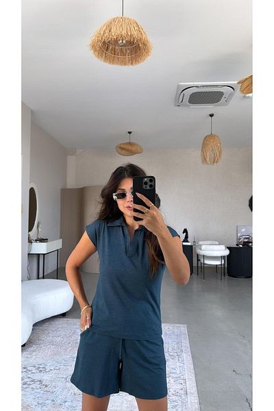 Buket Teke Emerald Shorts Polo Neck Tshirt Set
