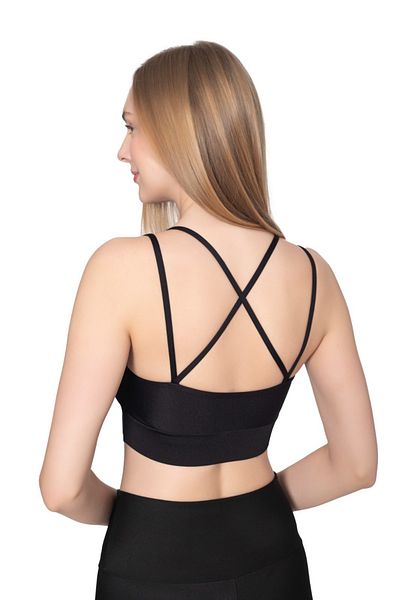 Fivora Slim Strap Back Cross Double Strap Sports Crop Bustier with Pads – Lifting Support